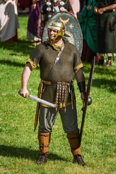 Alba Iulia, Romania - May 04, 2019: Roman Legionnairy during the Festival Roman Apulum "Revolta""."
