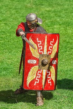 Alba Iulia, Romania - May 04, 2019: Roman Legionnaires of Legio XIII Gemina during the Festival Roman Apulum "Revolta""."