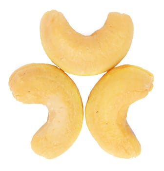 Some Cashew nuts on a white background