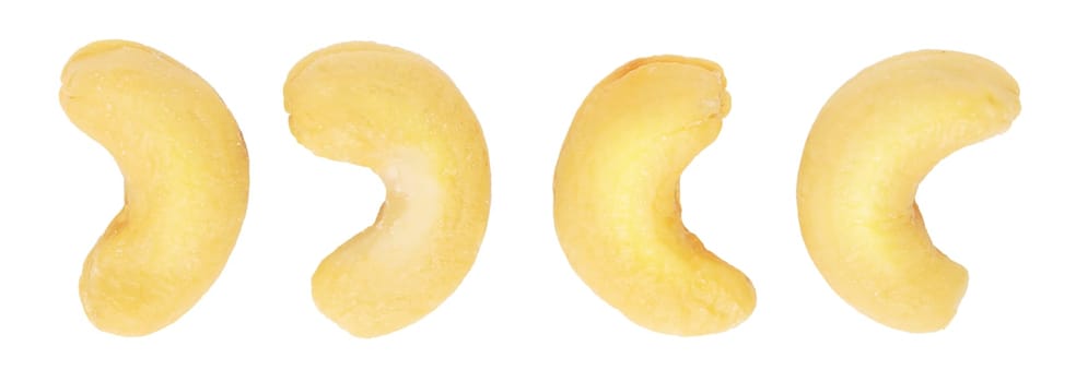 Some Cashew nuts on a white background