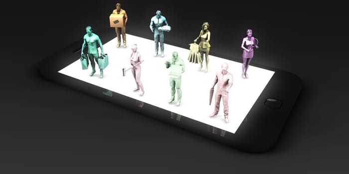 Gig Economy Overview Industry with Available Manpower on Smartphone