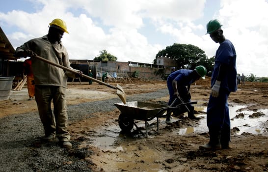 salvador, bahia / brazil - march 3, 2016: Workers are seen on the construction site under construction at the Municipal Hospital of Salvador in the Boca da Mata neighborhood.