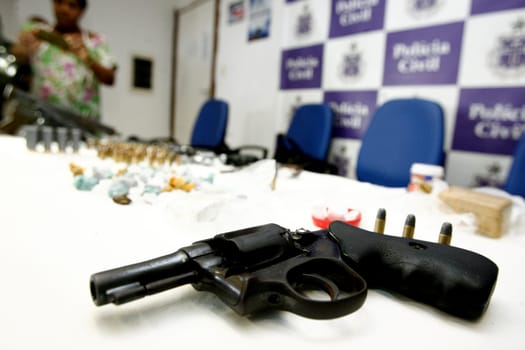 salvador, bahia / brazil - march 3, 2016: revolver and ammunition seized by the civil police in the city of Salvador.
