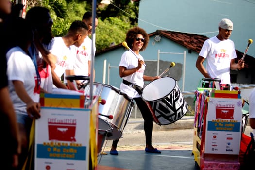 salvador, bahia / brazil - may 12, 2016: students from the music school Pracatum are seen during a presentation in the neighborhood of Candeal in the city of Salvador....