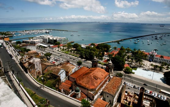 salvador, bahia / brazil - september 9, 2016: View of Bay All Saints in Salvador, where you can also view the Model Market, Ladeira Mountain, Fort Sao Marcelo and the roof of the Conceicao da Praia Church.