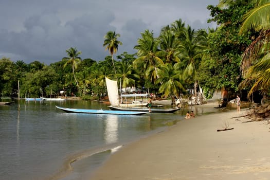 camamu, bahia / brazil - february 19, 2012: enbarcarção é.Ilha Grande view, in Camamu bay, low south of Bahia....