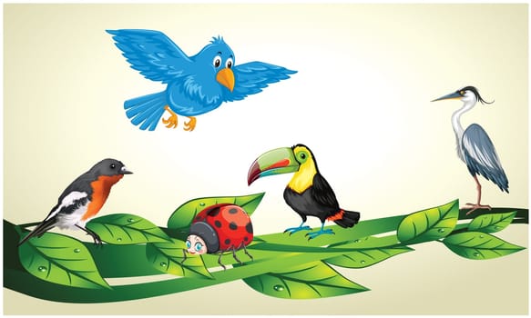 birds are enjoying and playing on tree