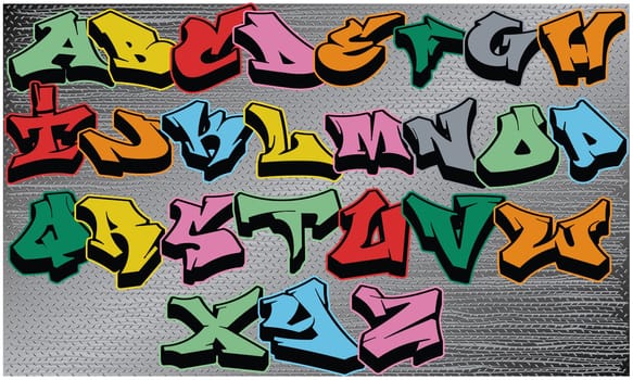 alphabets of various design on steel background