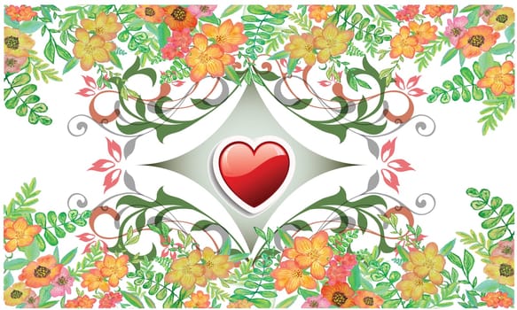 Red Heart of Abstract Design on floral Bed
