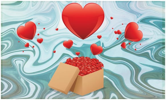 gift box full of hearts on marble background
