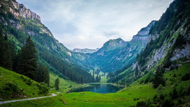 Beautiful mountain lake in the Swiss Alps - very romantic - travel photography