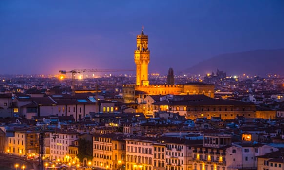 Panoramic view over the city of Florence from Michelangelo Square called Piazzale Michelangelo - Tuscany, Italy