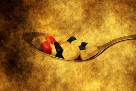 A tablespoon of drugs grunge concept