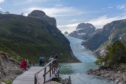 Visitors at a viewpoint on the Serrano Glacier, Patagonia, Chile