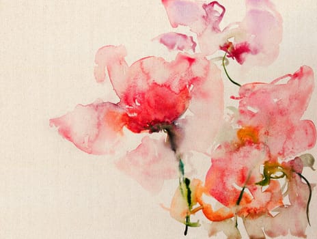 roses watercolor canvas white