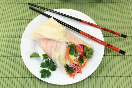 Rice paper stuffed with glass noodles,carrots,peppers and coriander