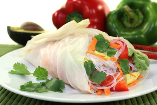 Rice paper stuffed with glass noodles,carrots,peppers and coriander