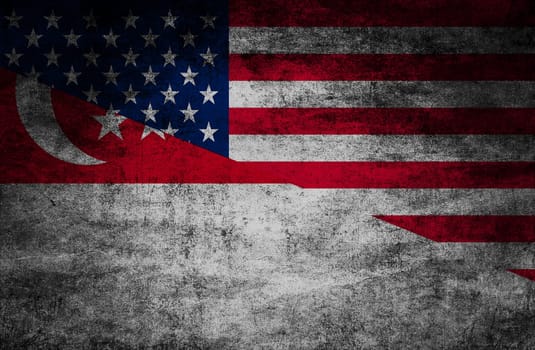 Country relations. Flags on textured background
