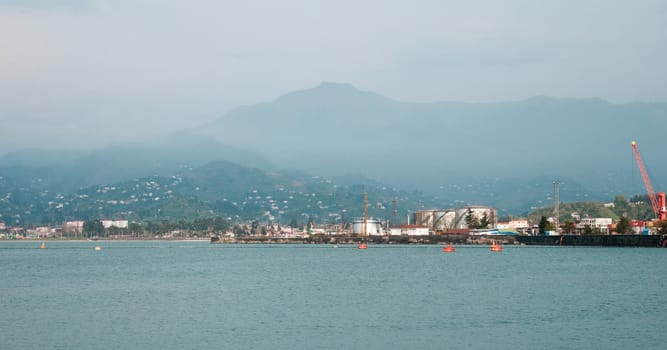 Sea port in evening, Batumi. Georgia