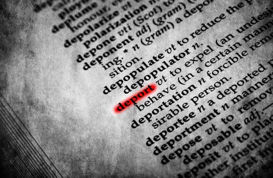 Deport word in old textured dictionary