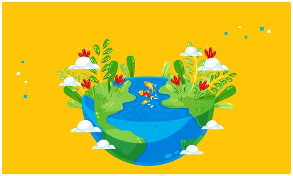 earth has many plants and animals on abstract background