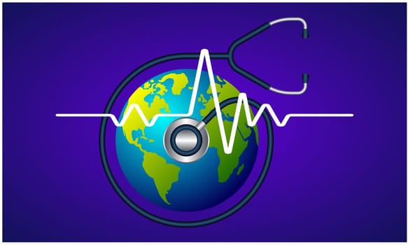 stethoscope checking heartbeat of earth on abstract background