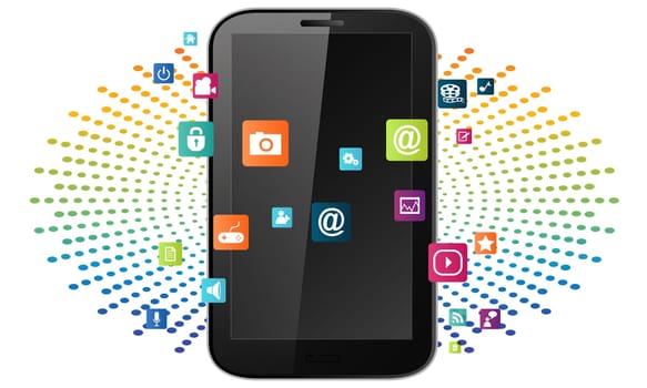 various applications for mobile devices on abstract background