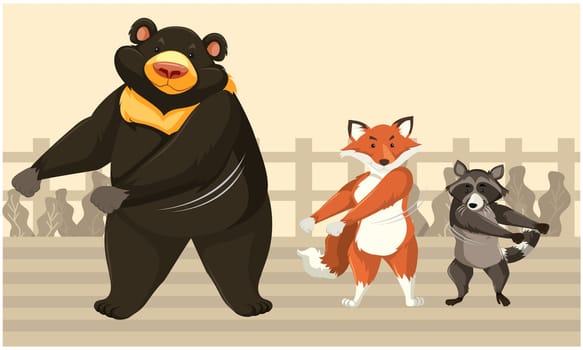 animals are dancing in a roof party