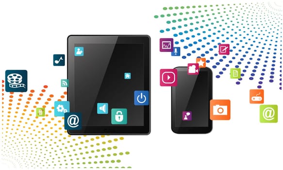 various applications for mobile devices on abstract background