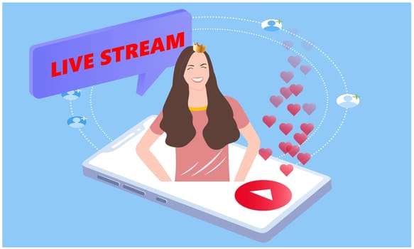 live stream playing in smart phone on abstract background