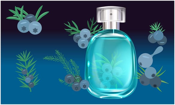 mock up illustration of blueberry perfume on abstract background