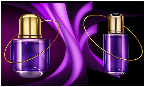 mock up illustration of couple perfume on purple waves background