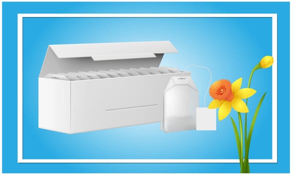 mock up illustration of tea bag box on floral background