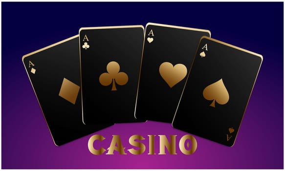 four aces of game casino on abstract background