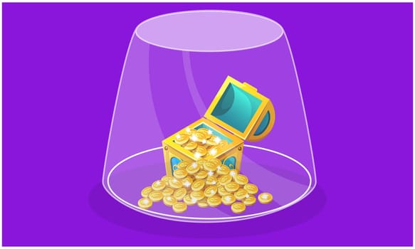 treasure with gold coins in a glass jar on abstract background