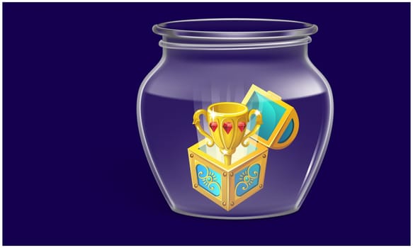 treasure with victory cup in a glass jar on abstract background