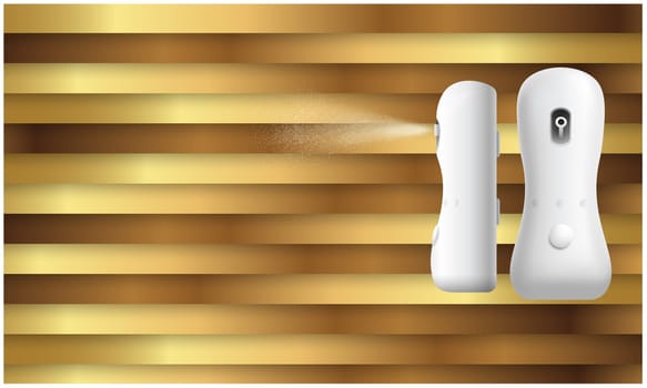 mock up illustration of room freshener spray on gold background