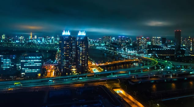 Aerial view over Tokyo by night - beautiful city lights - TOKYO / JAPAN - JUNE 12, 2018
