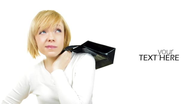 Woman with shopping bags and the copy space