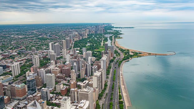 Chicago and Lake Michigan from above - CHICAGO, ILLINOIS - JUNE 11, 2019
