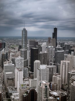 Aerial view over Chicago on a cloudy day - travel photography