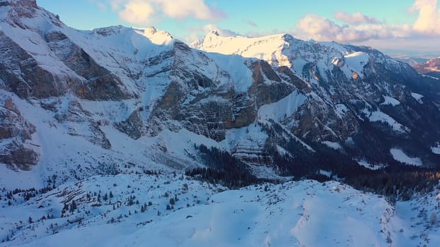 Wonderful snowy winter landscape in the Alps - aerial view - aerial photography