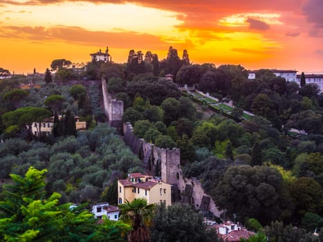 Beautiful sunset over the hills of Florence - Tuscany, Italy