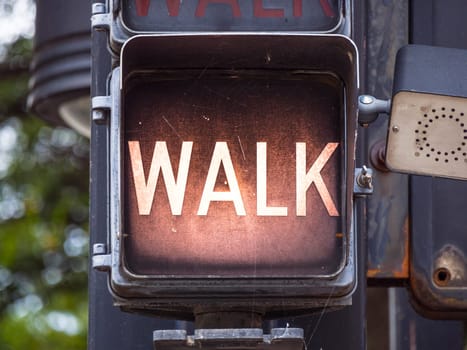 Walk - Dont Walk old traffic lights in Tulsa Downtown - USA 2017