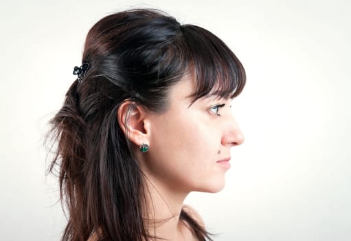 Casual pretty brunette girl closeup