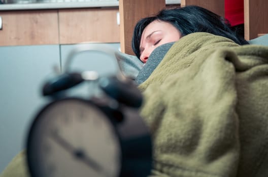 Alarm clock and the woman