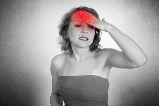 Woman has a head pain