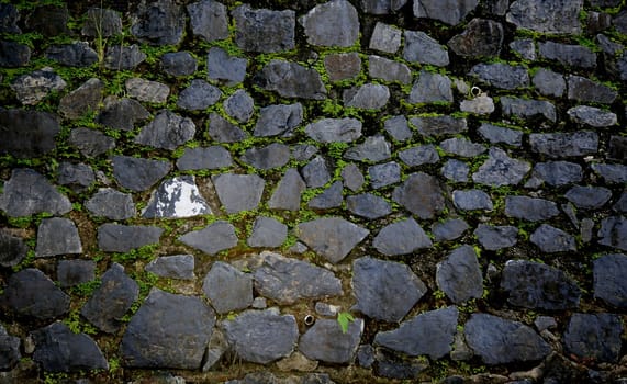 salvador, bahia / brazil - july 2, 2020: stone masonry wall seen in residential condominium in the city of Salvador.