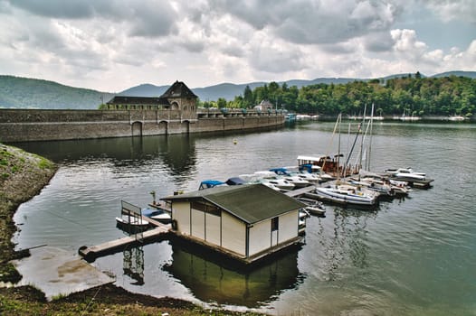 Edersee in North Hesse in Germany with Boats