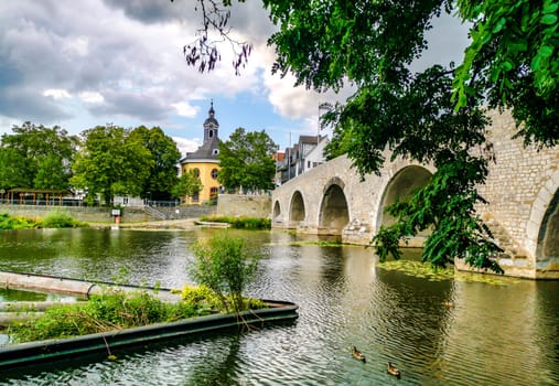 Lahn River with old Stone Bridge an Hospital Church